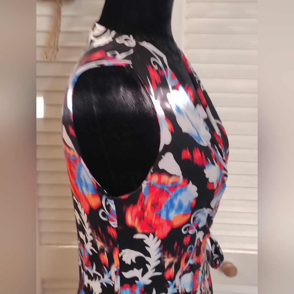 Dana Buchman Black Floral Faux Wrap Midi Dress with Side Tie Size S – Like New - Picture 7 of 8